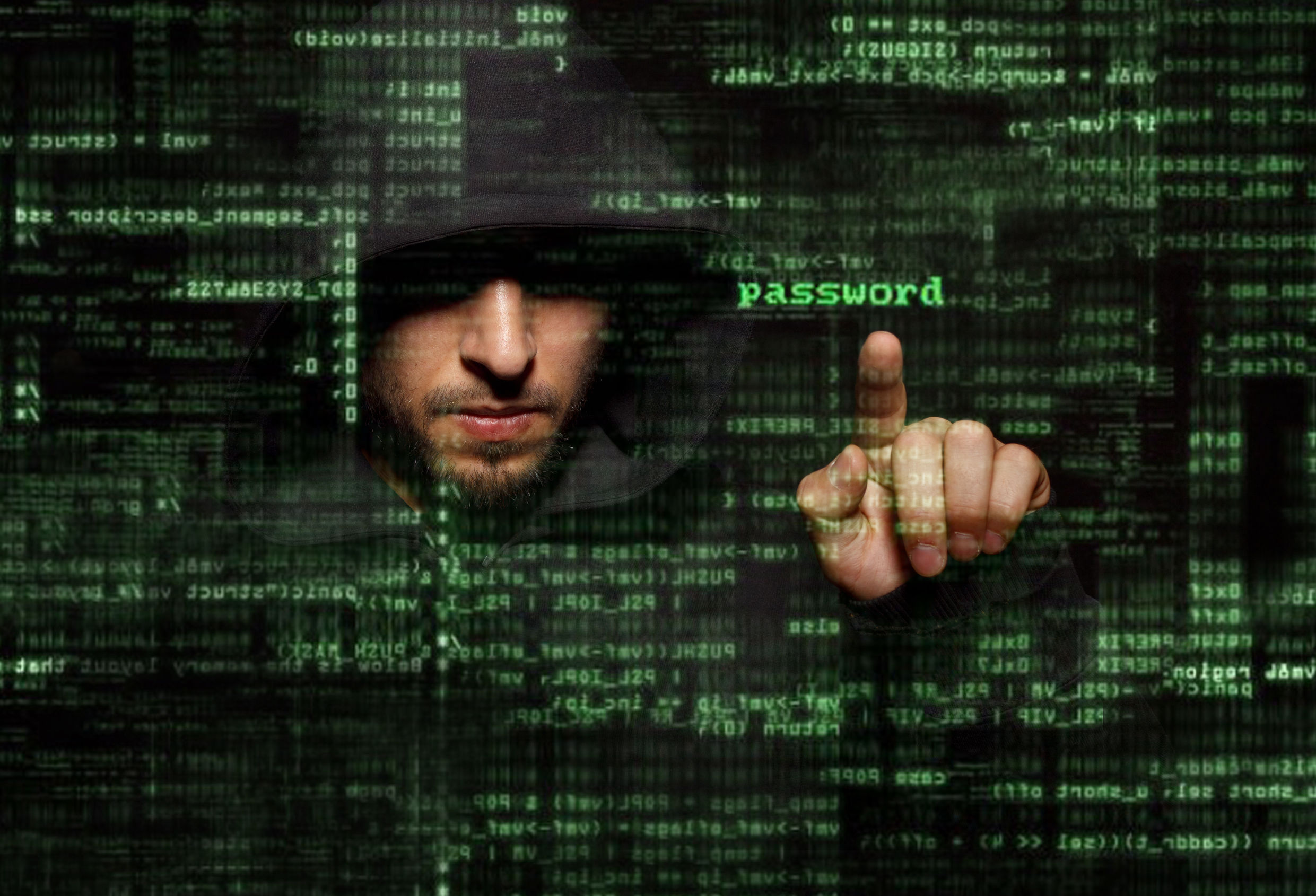 Guy in black hoodie pushing the word password